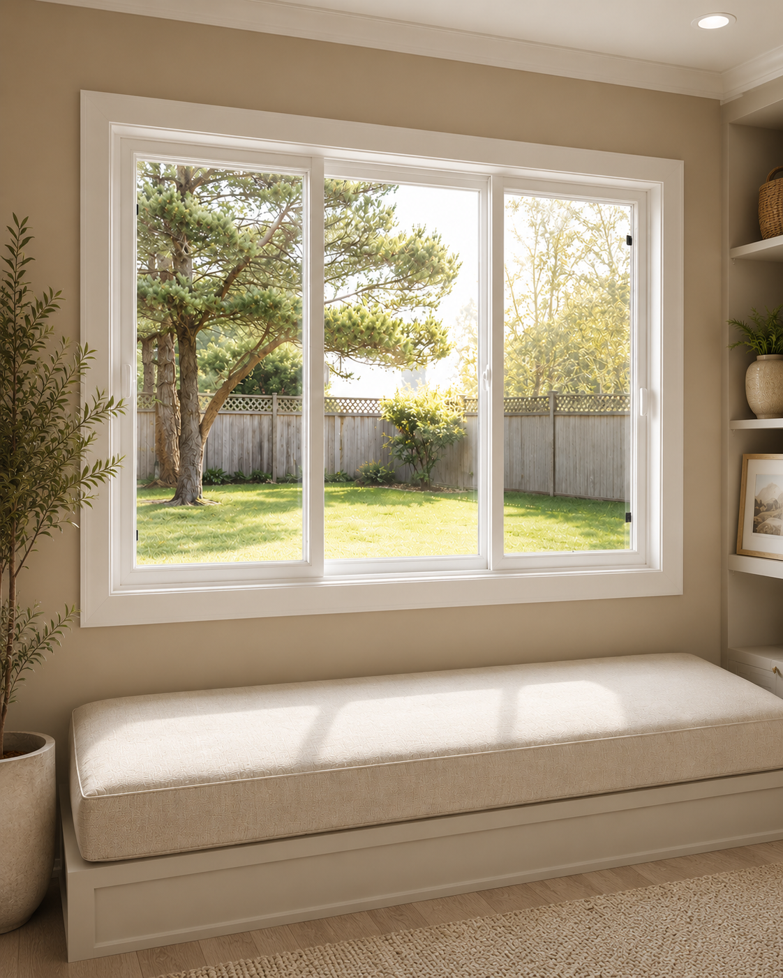 Horizontal slider vinyl replacement window in a modern DFW home interior
